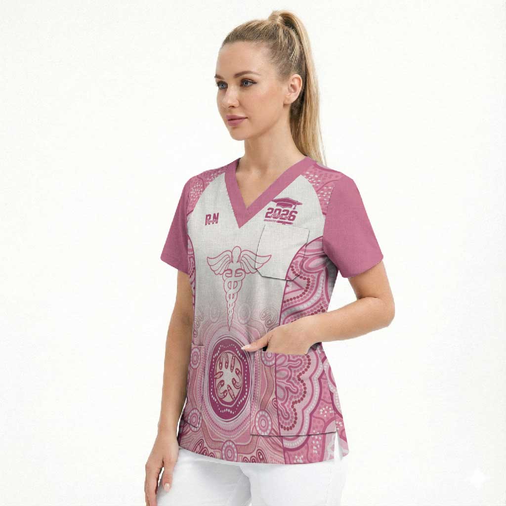Aussie Nurse RN 2026 Personalised Scrub Top Pink Aboriginal Art Pattern Cultural Pride