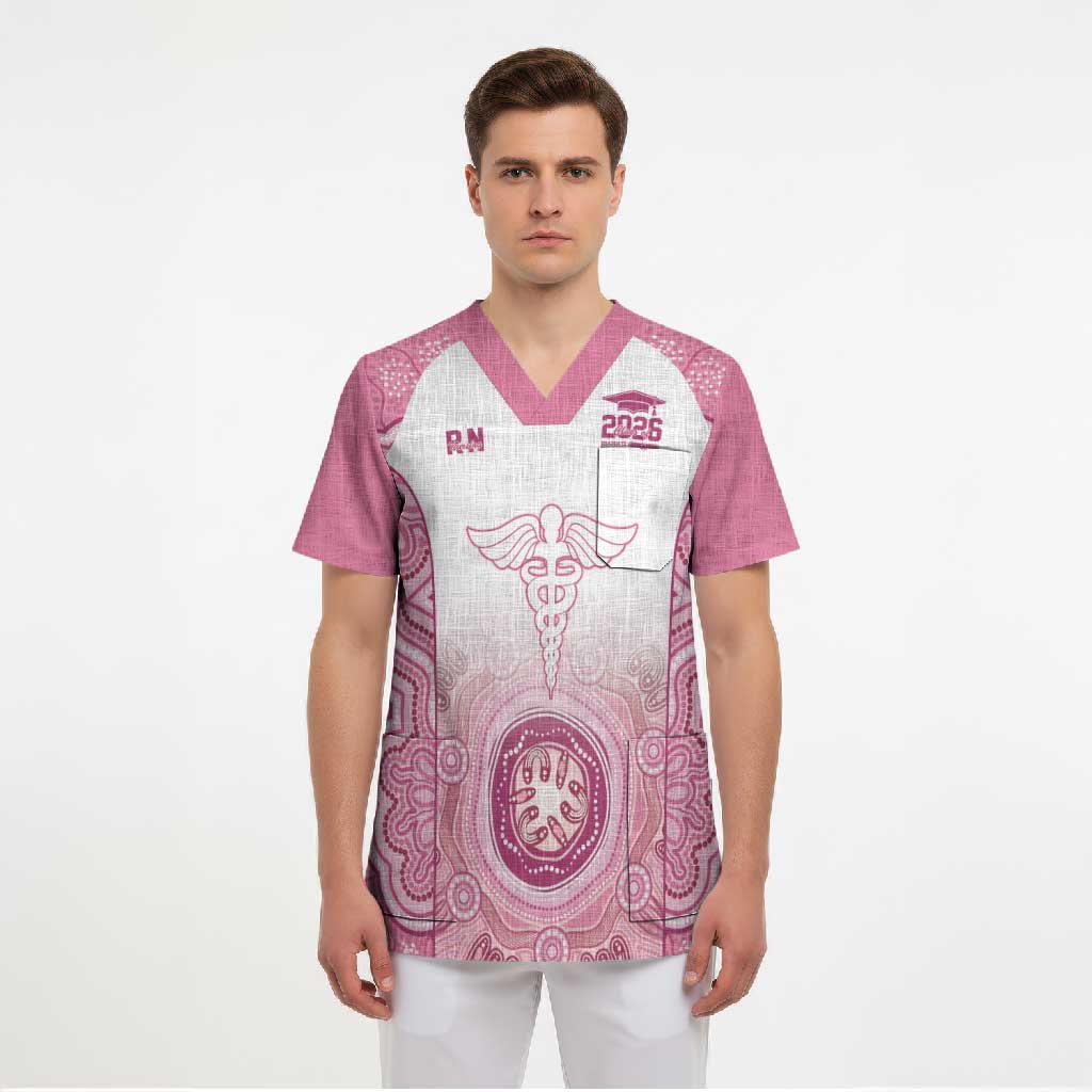 Aussie Nurse RN 2026 Personalised Scrub Top Pink Aboriginal Art Pattern Cultural Pride
