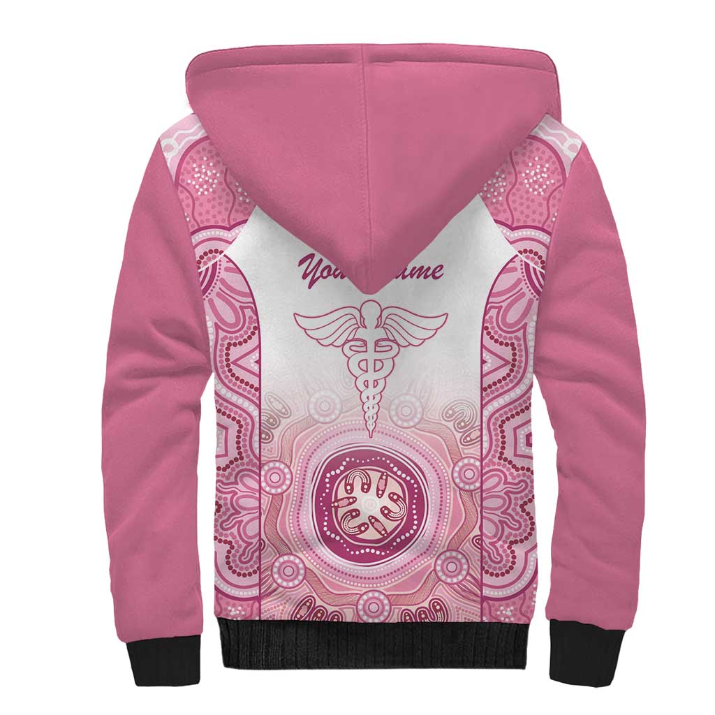 Aussie Nurse RN 2026 Personalised Sherpa Hoodie Pink Aboriginal Art Pattern Cultural Pride