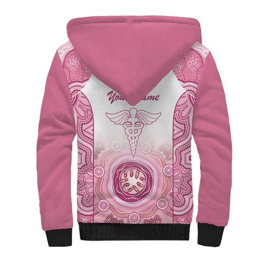 Aussie Nurse RN 2026 Personalised Sherpa Hoodie Pink Aboriginal Art Pattern Cultural Pride