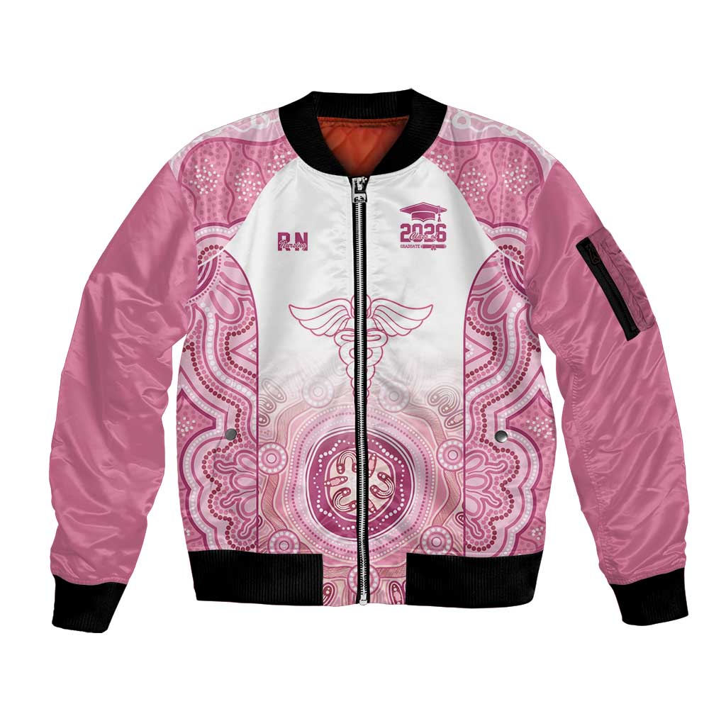 Aussie Nurse RN 2026 Personalised Sleeve Zip Bomber Jacket Pink Aboriginal Art Pattern Cultural Pride