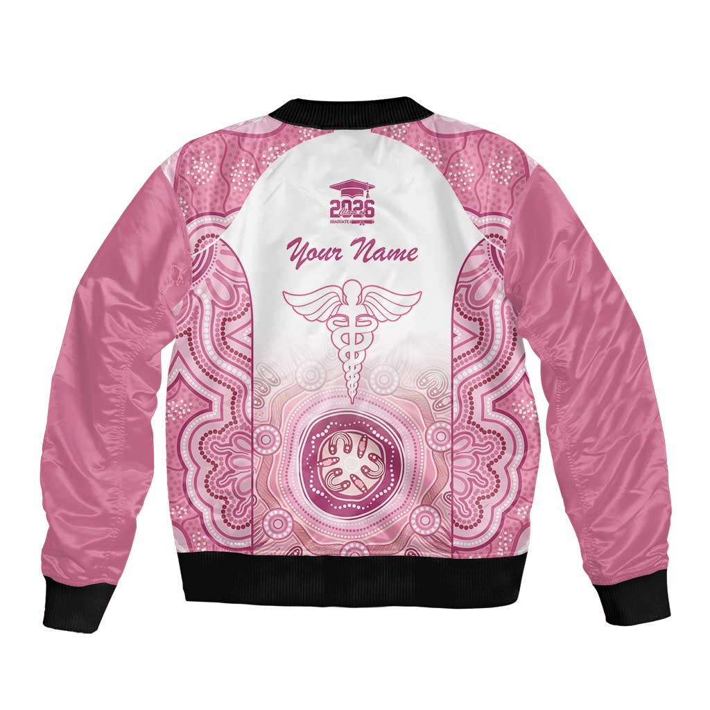 Aussie Nurse RN 2026 Personalised Sleeve Zip Bomber Jacket Pink Aboriginal Art Pattern Cultural Pride