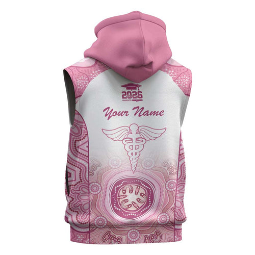Aussie Nurse RN 2026 Personalised Sleeveless Hoodie Pink Aboriginal Art Pattern Cultural Pride