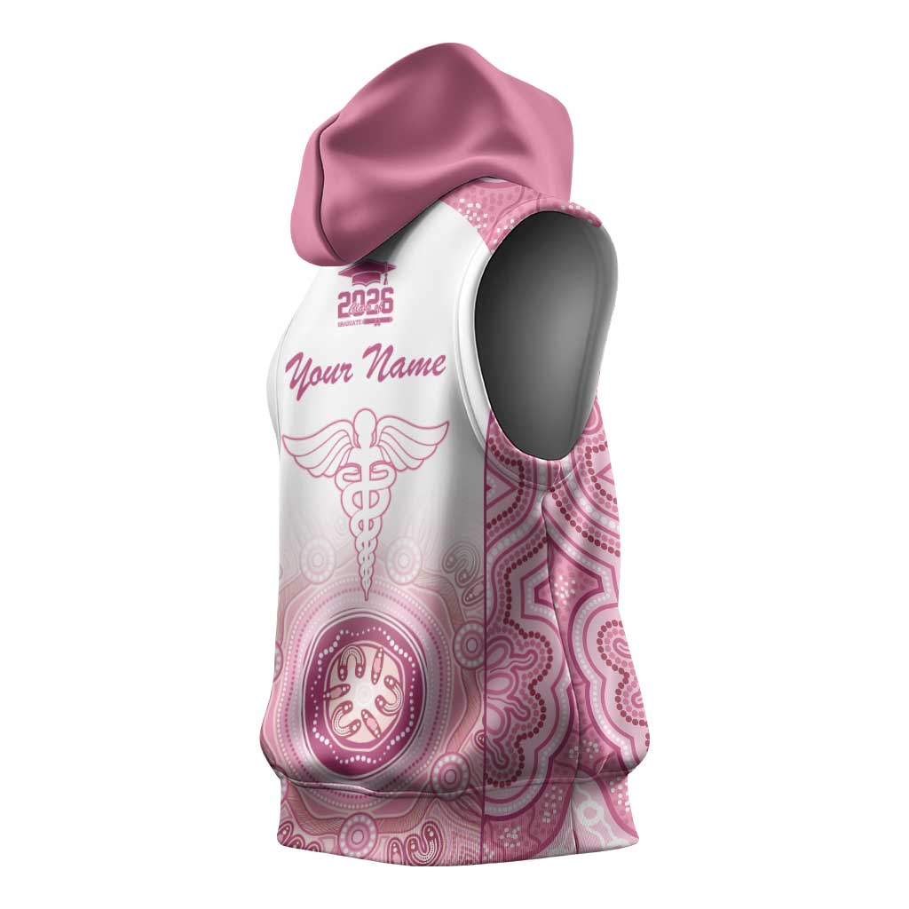 Aussie Nurse RN 2026 Personalised Sleeveless Hoodie Pink Aboriginal Art Pattern Cultural Pride