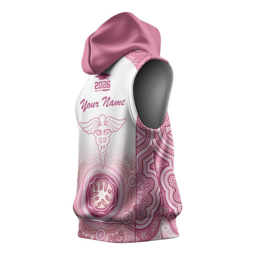 Aussie Nurse RN 2026 Personalised Sleeveless Hoodie Pink Aboriginal Art Pattern Cultural Pride