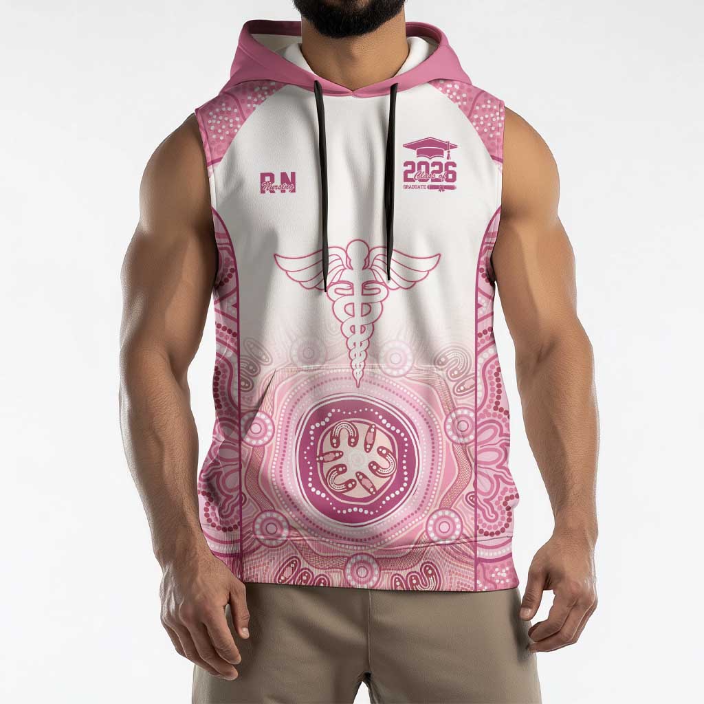 Aussie Nurse RN 2026 Personalised Sleeveless Hoodie Pink Aboriginal Art Pattern Cultural Pride