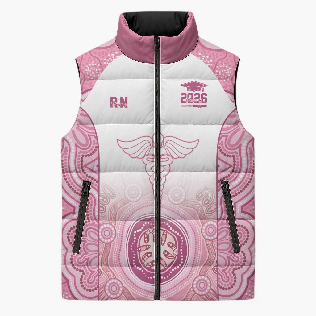 Aussie Nurse RN 2026 Personalised Sleeveless Puffer Jacket Pink Aboriginal Art Pattern Cultural Pride