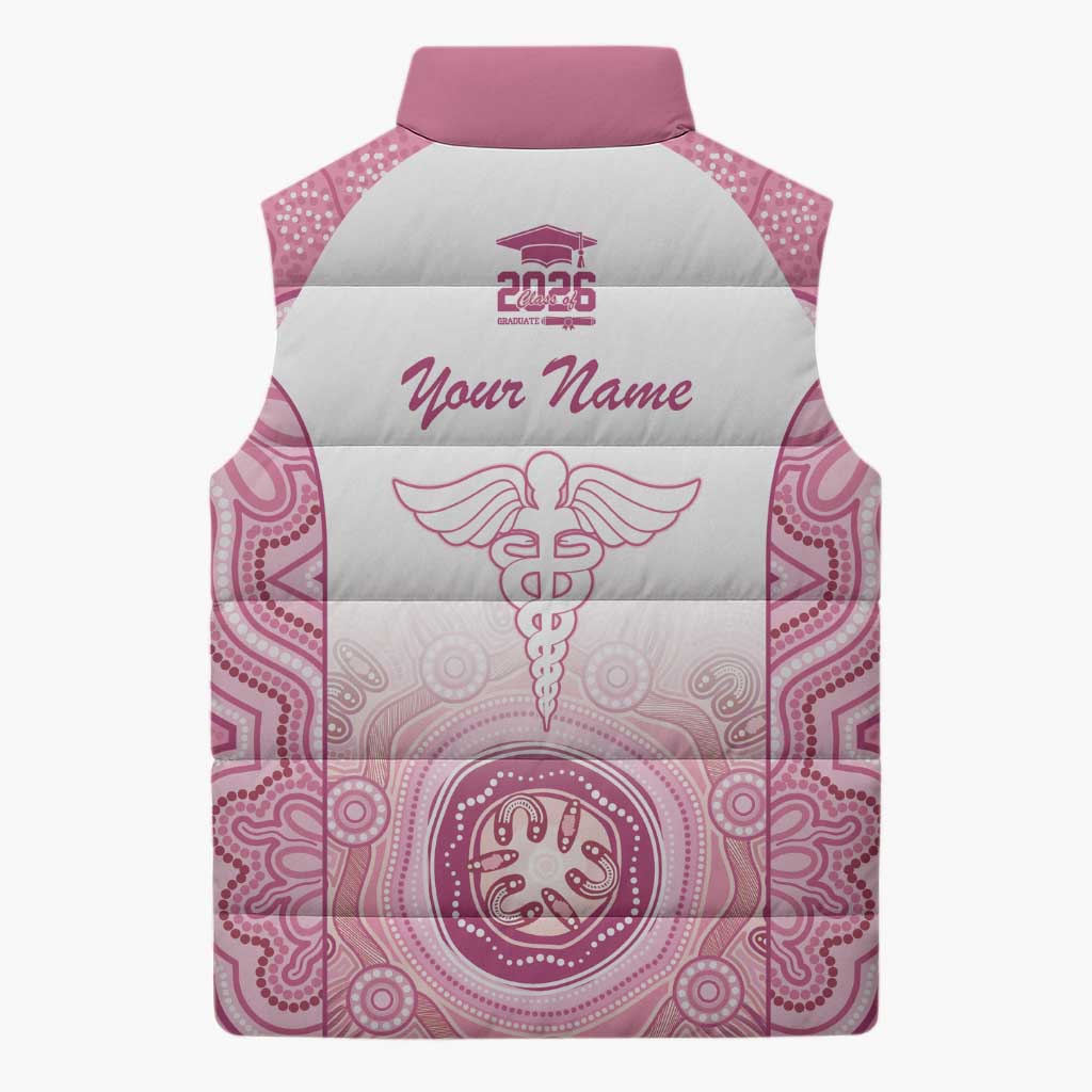 Aussie Nurse RN 2026 Personalised Sleeveless Puffer Jacket Pink Aboriginal Art Pattern Cultural Pride