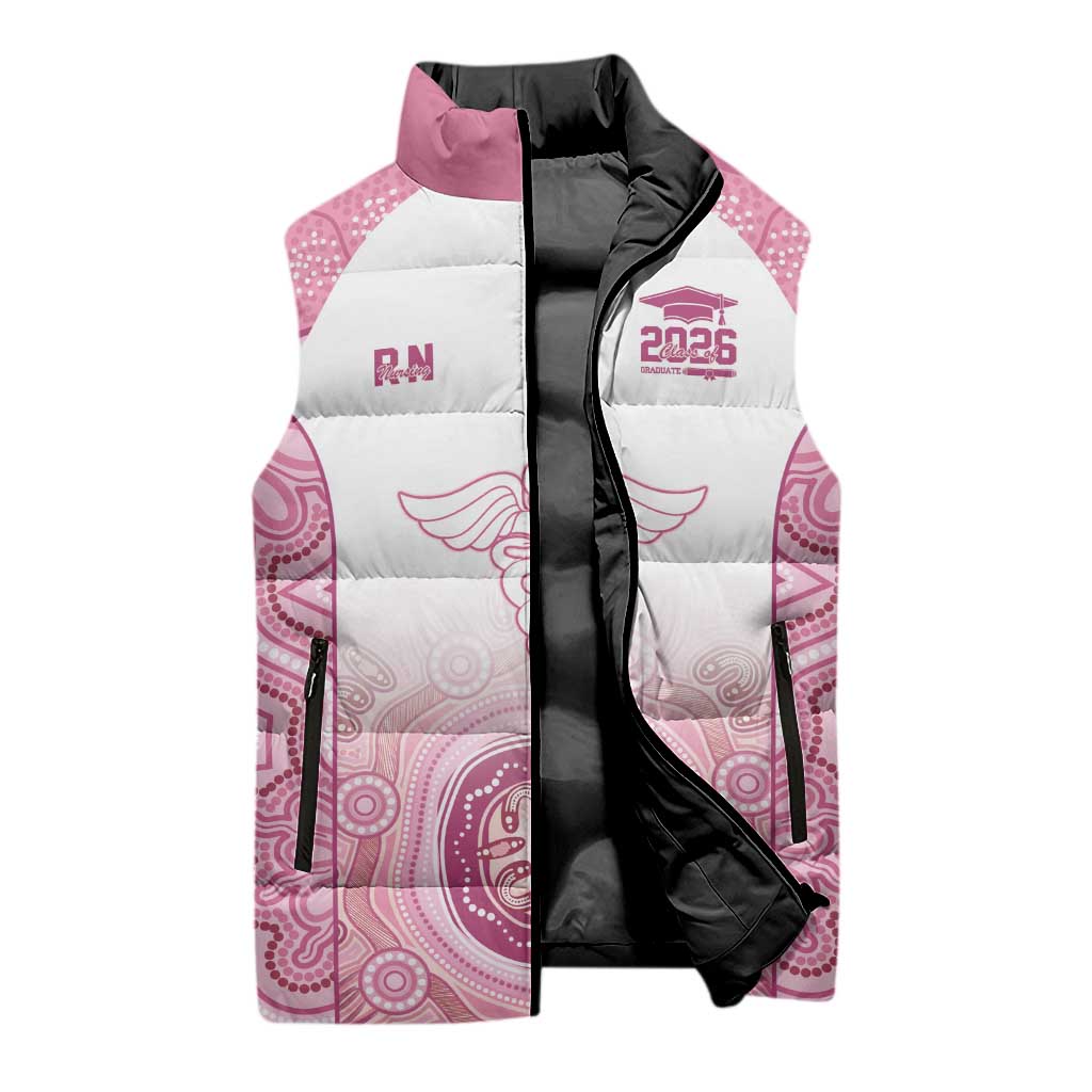 Aussie Nurse RN 2026 Personalised Sleeveless Puffer Jacket Pink Aboriginal Art Pattern Cultural Pride