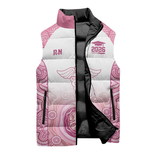 Aussie Nurse RN 2026 Personalised Sleeveless Puffer Jacket Pink Aboriginal Art Pattern Cultural Pride