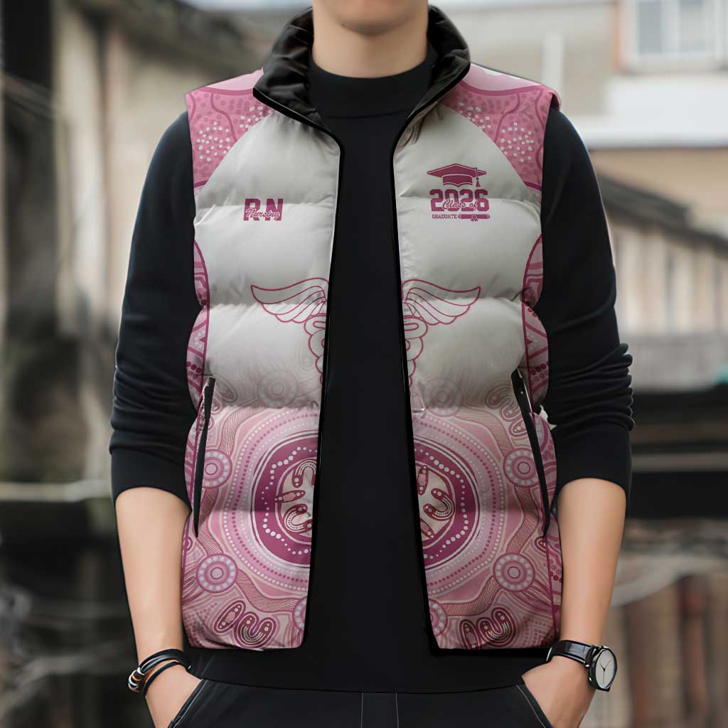 Aussie Nurse RN 2026 Personalised Sleeveless Puffer Jacket Pink Aboriginal Art Pattern Cultural Pride