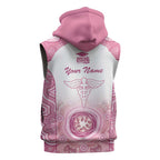 Aussie Nurse RN 2026 Personalised Sleeveless Zip Hoodie Pink Aboriginal Art Pattern Cultural Pride