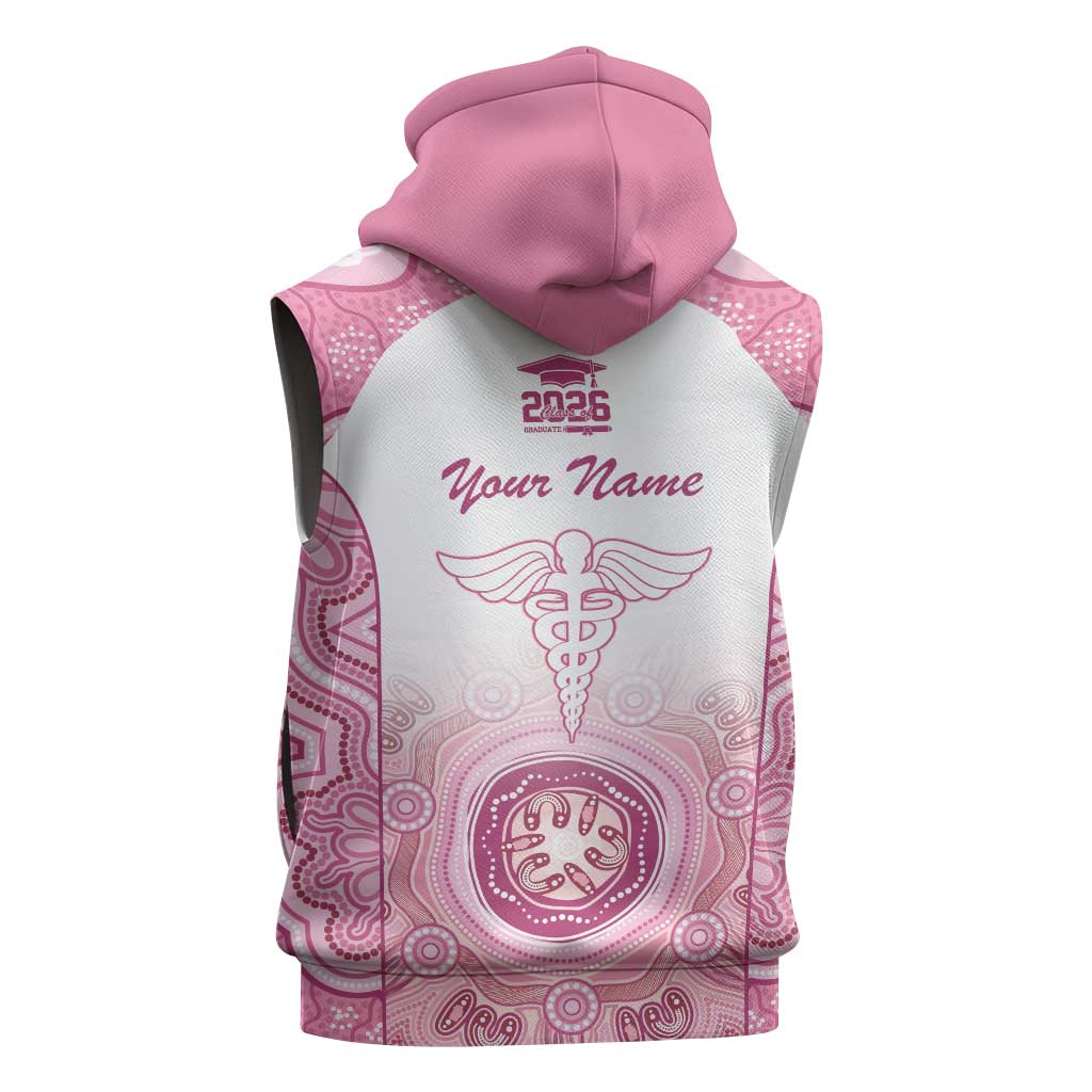 Aussie Nurse RN 2026 Personalised Sleeveless Zip Hoodie Pink Aboriginal Art Pattern Cultural Pride