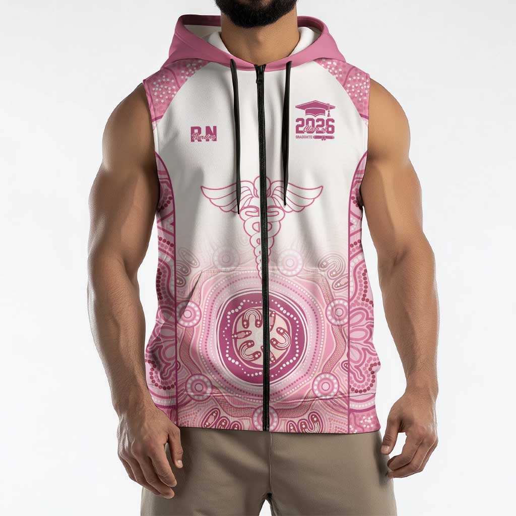 Aussie Nurse RN 2026 Personalised Sleeveless Zip Hoodie Pink Aboriginal Art Pattern Cultural Pride