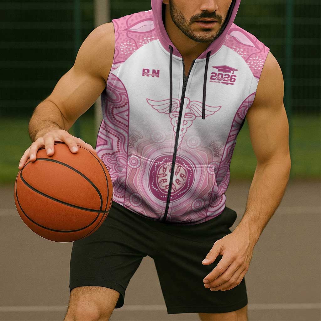 Aussie Nurse RN 2026 Personalised Sleeveless Zip Hoodie Pink Aboriginal Art Pattern Cultural Pride