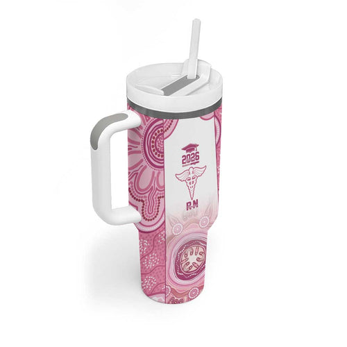 Aussie Nurse RN 2026 Personalised Tumbler With Handle Pink Aboriginal Art Pattern Cultural Pride