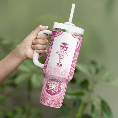 Aussie Nurse RN 2026 Personalised Tumbler With Handle Pink Aboriginal Art Pattern Cultural Pride