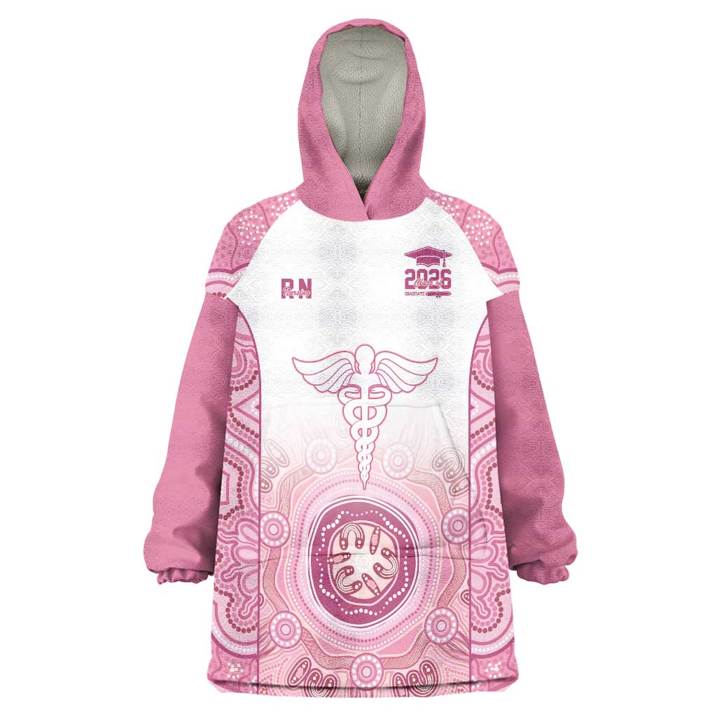 Aussie Nurse RN 2026 Personalised Wearable Blanket Hoodie Pink Aboriginal Art Pattern Cultural Pride