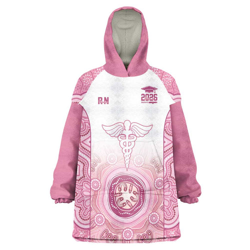 Aussie Nurse RN 2026 Personalised Wearable Blanket Hoodie Pink Aboriginal Art Pattern Cultural Pride