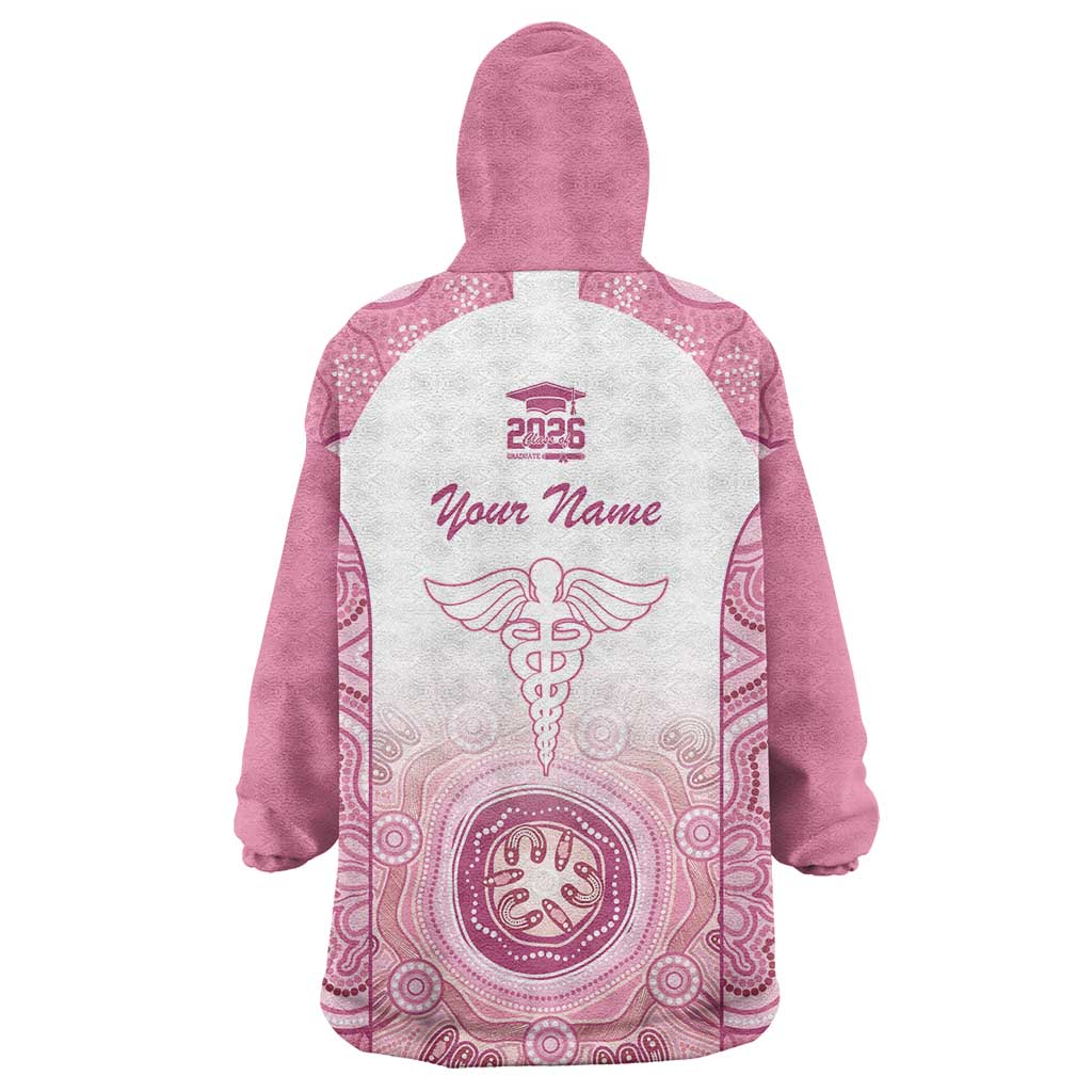 Aussie Nurse RN 2026 Personalised Wearable Blanket Hoodie Pink Aboriginal Art Pattern Cultural Pride