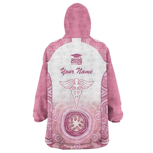 Aussie Nurse RN 2026 Personalised Wearable Blanket Hoodie Pink Aboriginal Art Pattern Cultural Pride