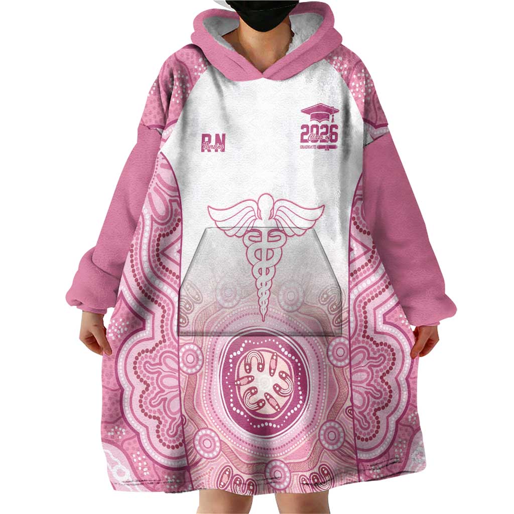 Aussie Nurse RN 2026 Personalised Wearable Blanket Hoodie Pink Aboriginal Art Pattern Cultural Pride