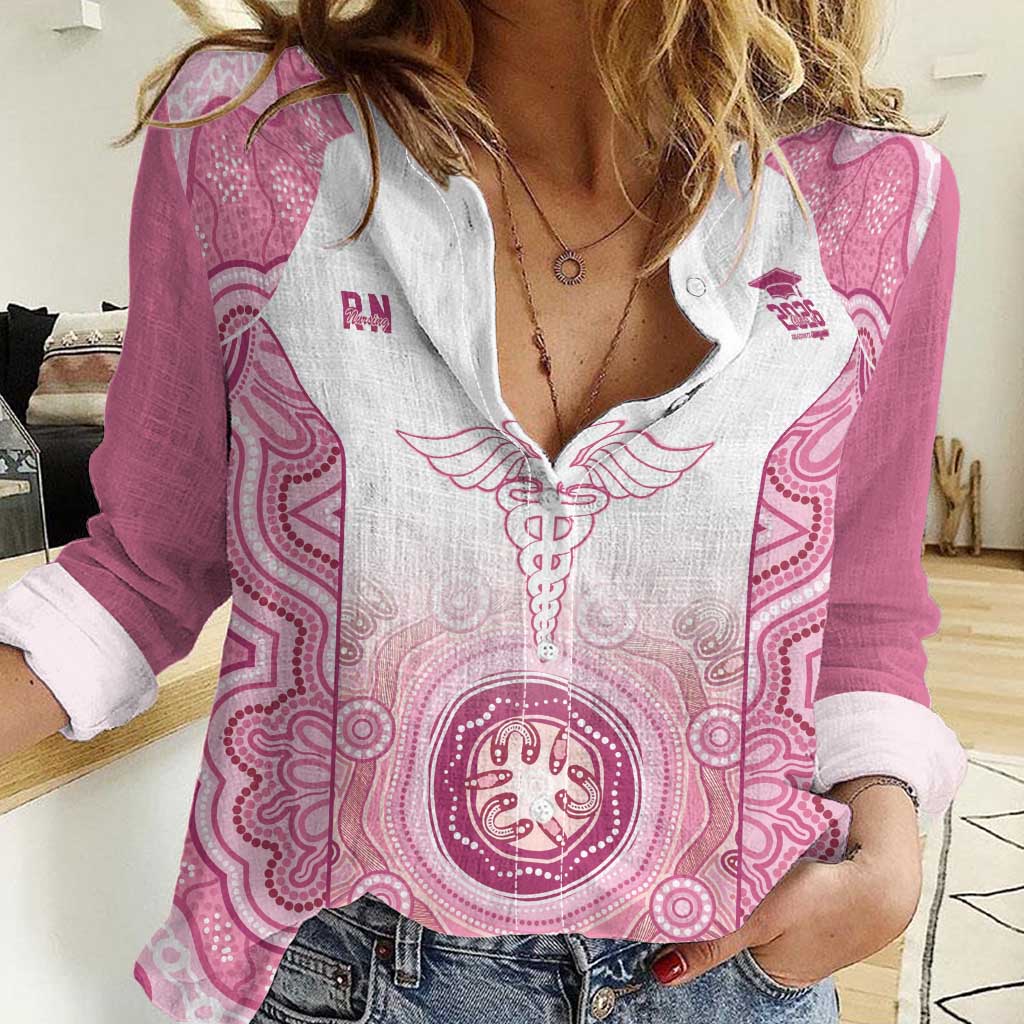 Aussie Nurse RN 2026 Personalised Women Casual Shirt Pink Aboriginal Art Pattern Cultural Pride