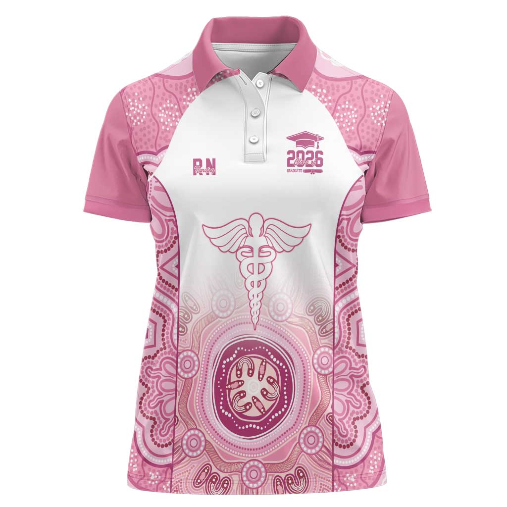 Aussie Nurse RN 2026 Personalised Women Polo Shirt Pink Aboriginal Art Pattern Cultural Pride