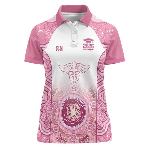 Aussie Nurse RN 2026 Personalised Women Polo Shirt Pink Aboriginal Art Pattern Cultural Pride