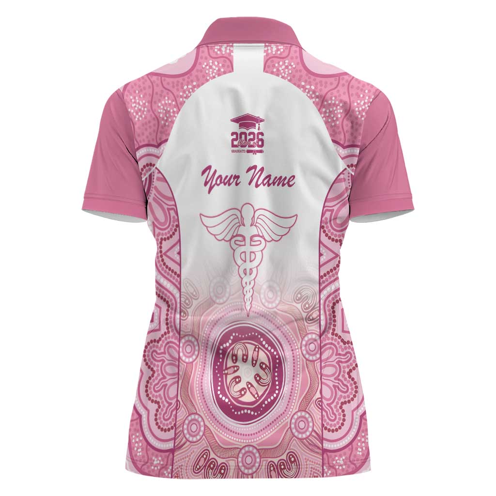 Aussie Nurse RN 2026 Personalised Women Polo Shirt Pink Aboriginal Art Pattern Cultural Pride