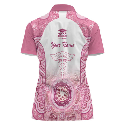 Aussie Nurse RN 2026 Personalised Women Polo Shirt Pink Aboriginal Art Pattern Cultural Pride