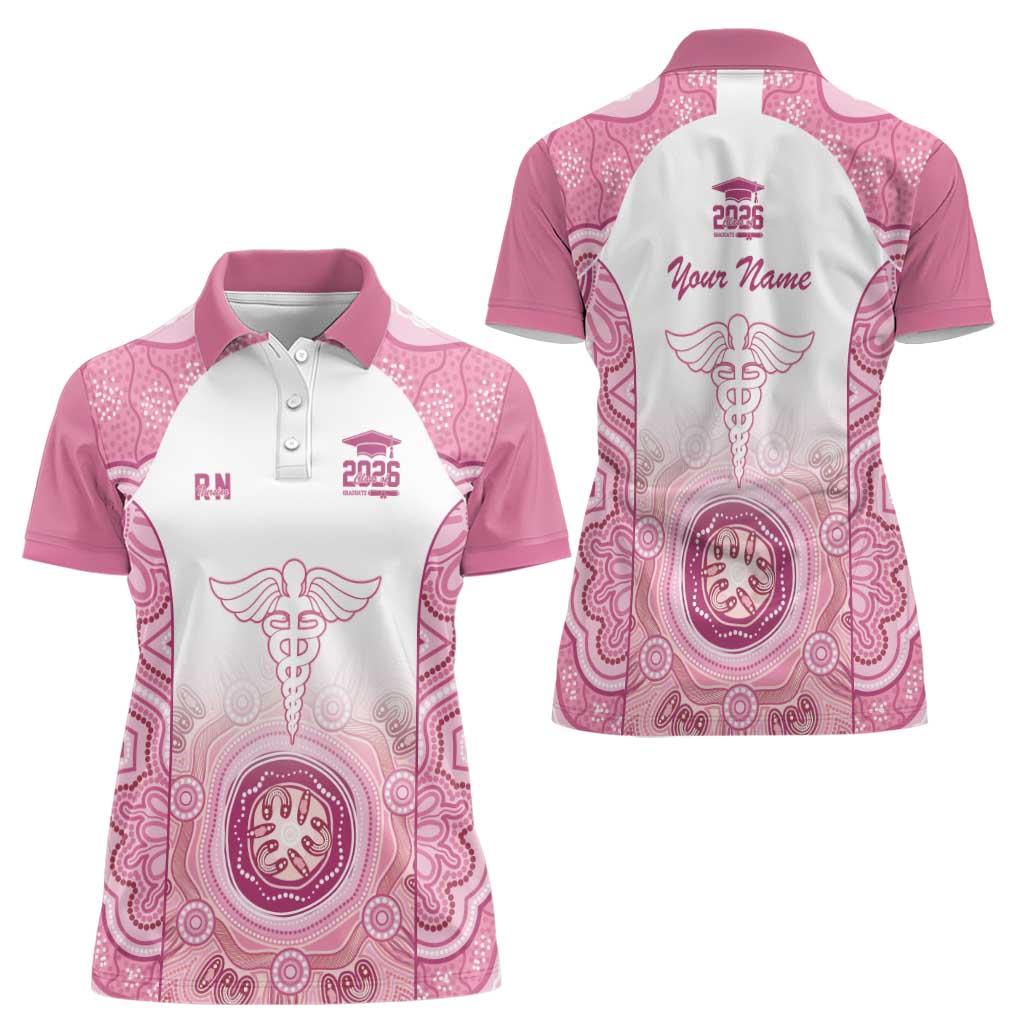 Aussie Nurse RN 2026 Personalised Women Polo Shirt Pink Aboriginal Art Pattern Cultural Pride