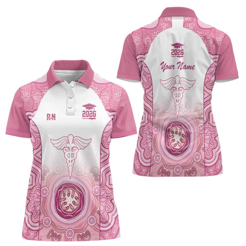 Aussie Nurse RN 2026 Personalised Women Polo Shirt Pink Aboriginal Art Pattern Cultural Pride