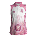 Aussie Nurse RN 2026 Personalised Women Sleeveless Polo Shirt Pink Aboriginal Art Pattern Cultural Pride