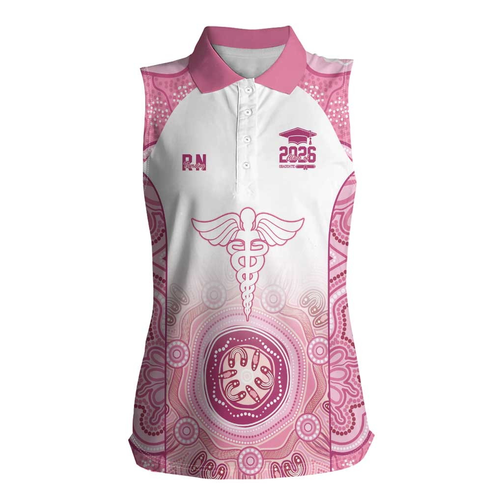 Aussie Nurse RN 2026 Personalised Women Sleeveless Polo Shirt Pink Aboriginal Art Pattern Cultural Pride