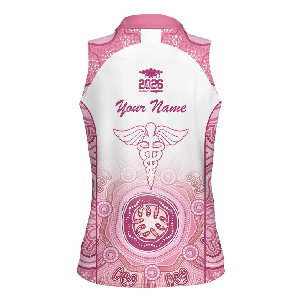 Aussie Nurse RN 2026 Personalised Women Sleeveless Polo Shirt Pink Aboriginal Art Pattern Cultural Pride