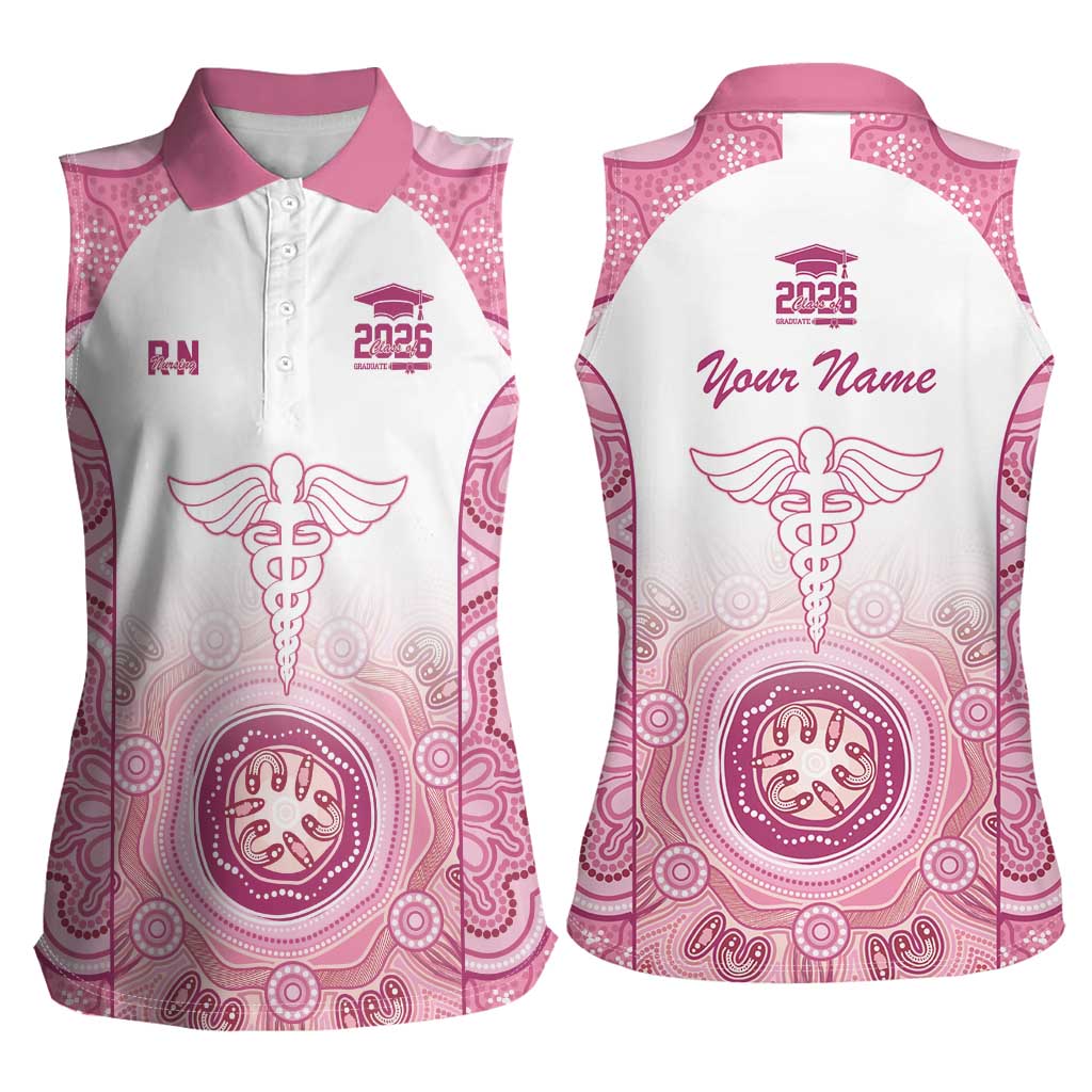 Aussie Nurse RN 2026 Personalised Women Sleeveless Polo Shirt Pink Aboriginal Art Pattern Cultural Pride