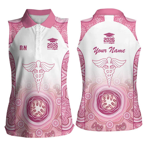 Aussie Nurse RN 2026 Personalised Women Sleeveless Polo Shirt Pink Aboriginal Art Pattern Cultural Pride