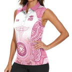 Aussie Nurse RN 2026 Personalised Women Sleeveless Polo Shirt Pink Aboriginal Art Pattern Cultural Pride