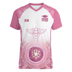 Aussie Nurse RN 2026 Personalised Women V-Neck T-Shirt Pink Aboriginal Art Pattern Cultural Pride