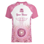 Aussie Nurse RN 2026 Personalised Women V-Neck T-Shirt Pink Aboriginal Art Pattern Cultural Pride