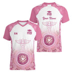 Aussie Nurse RN 2026 Personalised Women V-Neck T-Shirt Pink Aboriginal Art Pattern Cultural Pride