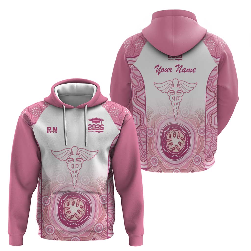 Aussie Nurse RN 2026 Personalised Zip Hoodie Pink Aboriginal Art Pattern Cultural Pride