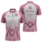 Aussie Nurse RN 2026 Personalised Zipper Polo Shirt Pink Aboriginal Art Pattern Cultural Pride