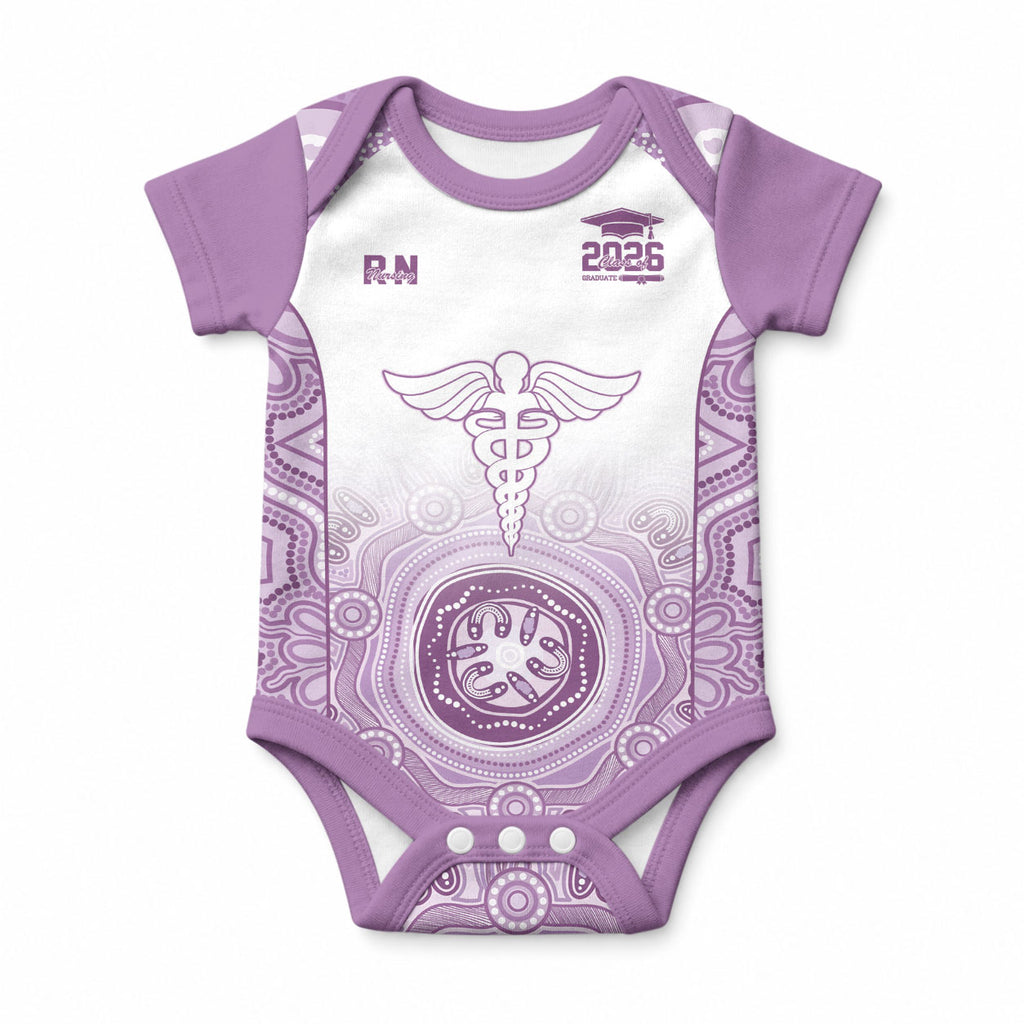 Aussie Nurse RN 2026 Personalised Baby Onesie Purple Aboriginal Art Pattern Cultural Pride