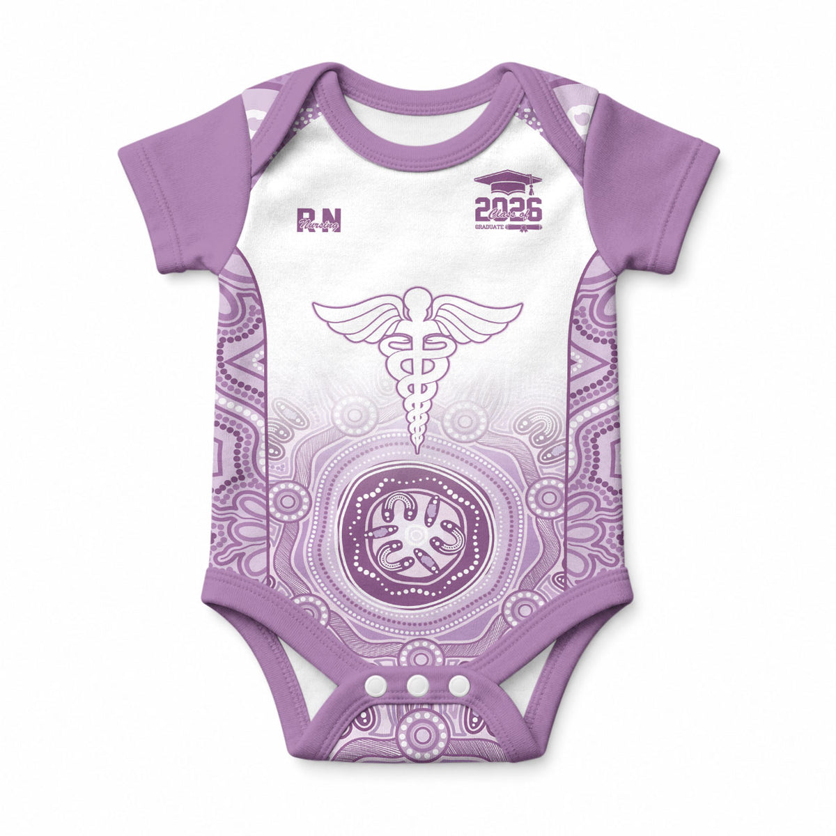Aussie Nurse RN 2026 Personalised Baby Onesie Purple Aboriginal Art Pattern Cultural Pride
