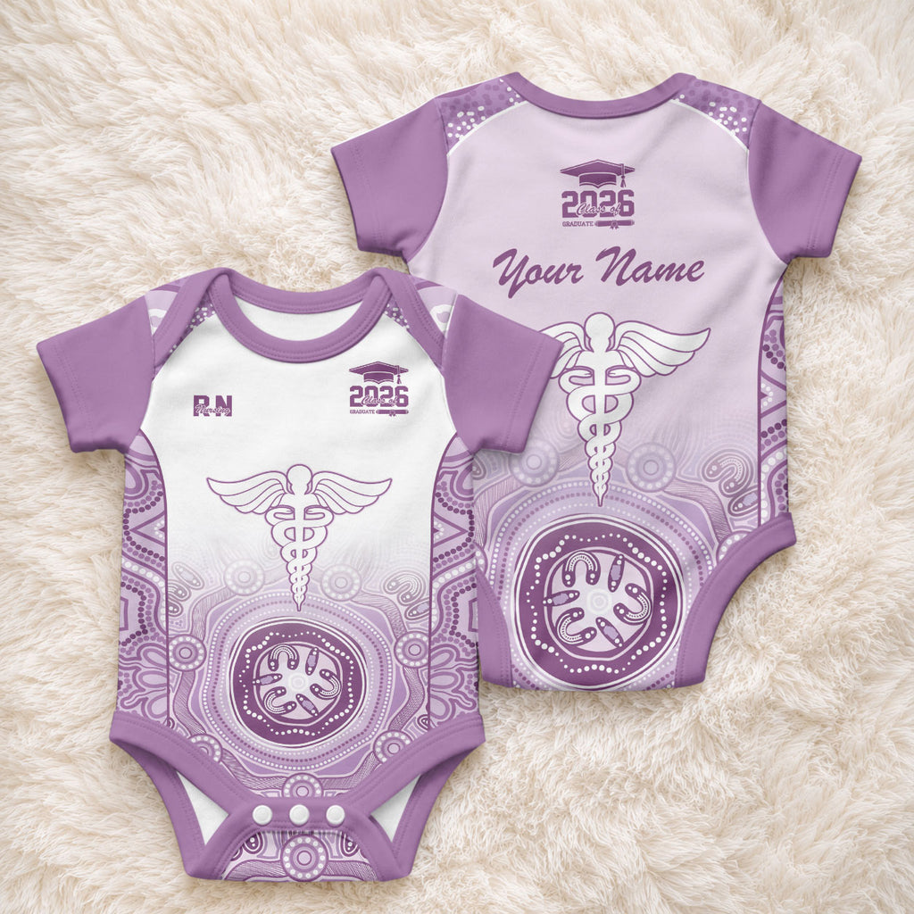 Aussie Nurse RN 2026 Personalised Baby Onesie Purple Aboriginal Art Pattern Cultural Pride