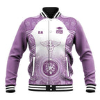 Aussie Nurse RN 2026 Personalised Baseball Jacket Purple Aboriginal Art Pattern Cultural Pride