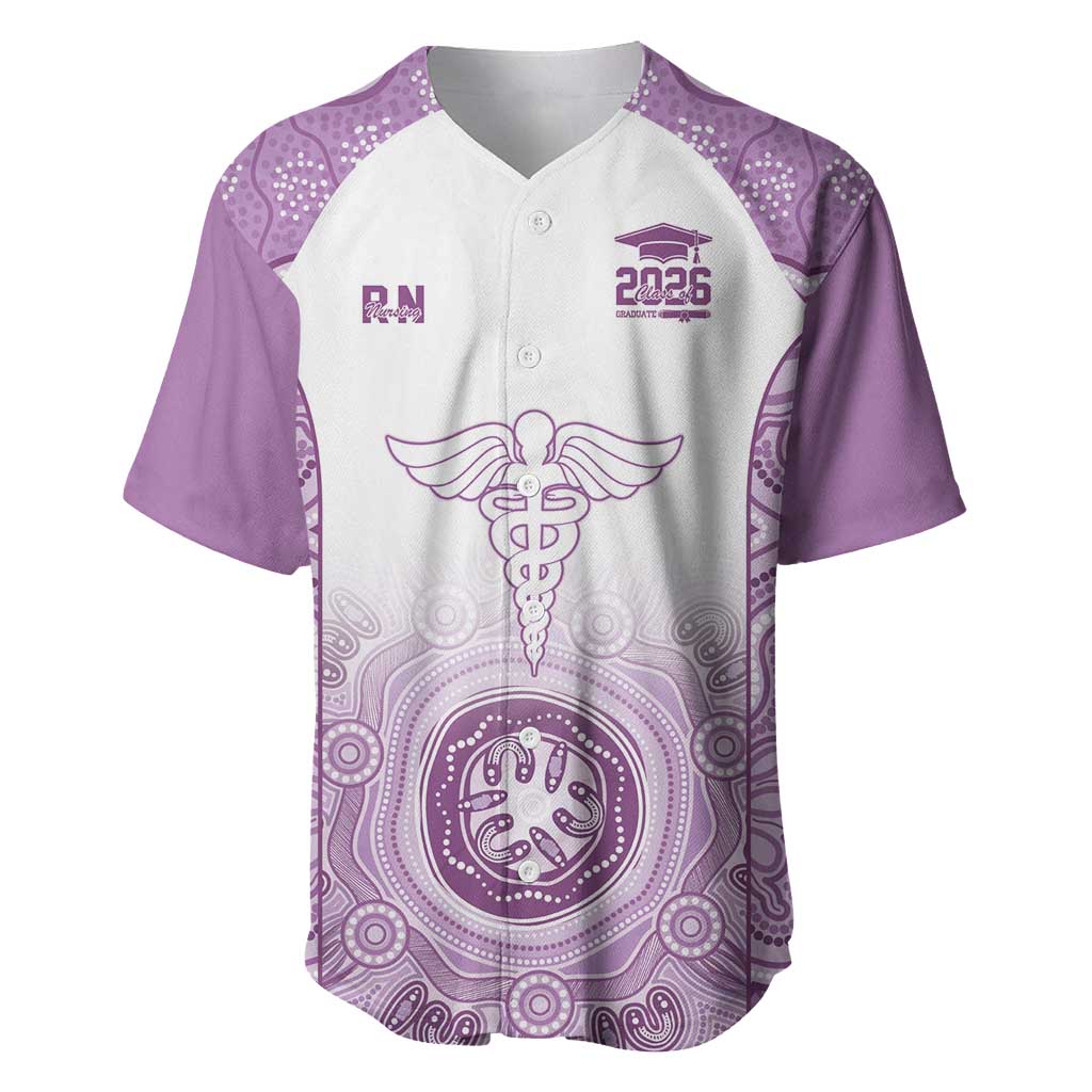 Aussie Nurse RN 2026 Personalised Baseball Jersey Purple Aboriginal Art Pattern Cultural Pride