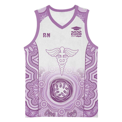 Aussie Nurse RN 2026 Personalised Basketball Jersey Purple Aboriginal Art Pattern Cultural Pride